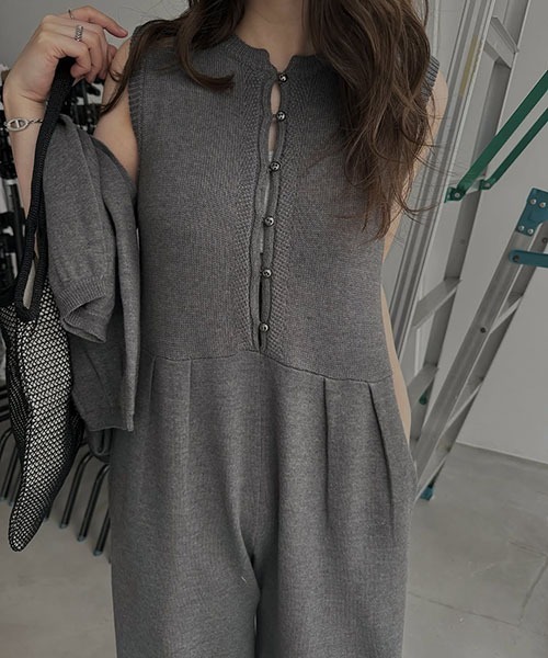 セール】side pattern no sleeve knit all-in-one（つなぎ
