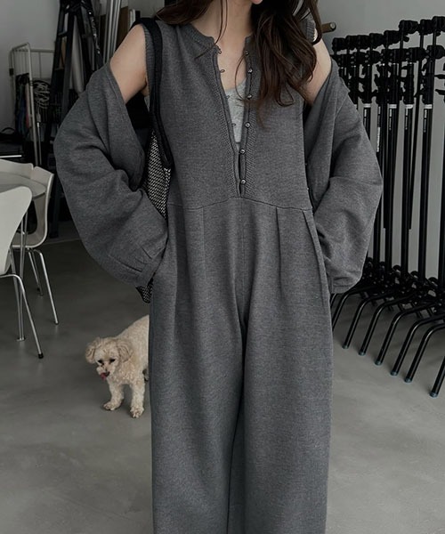 セール】side pattern no sleeve knit all-in-one（つなぎ