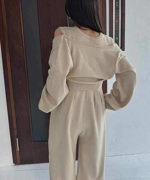 セール】side pattern no sleeve knit all-in-one（つなぎ