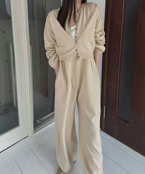 セール】side pattern no sleeve knit all-in-one（つなぎ