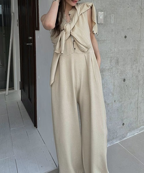 セール】side pattern no sleeve knit all-in-one（つなぎ