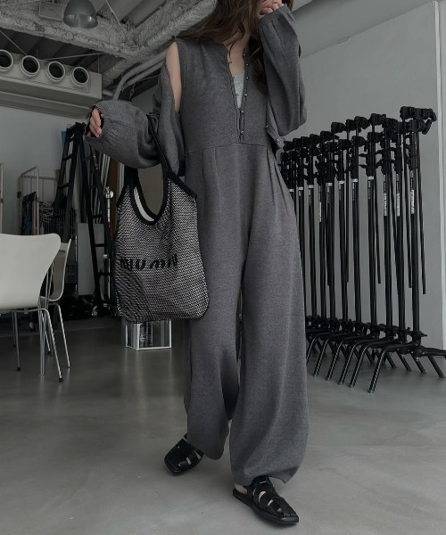 セール】side pattern no sleeve knit all-in-one（つなぎ