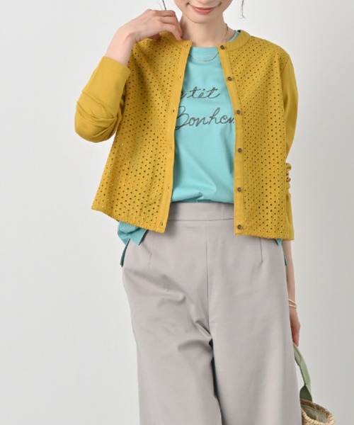 aunt lily(アントリリー)の「フロントカットワークデザインカーディガン(カーディガン/ボレロ・レディース・イエロー/オフホワイト/ブラック・M/L/LL/3L/S)」の3枚目の写真