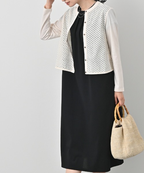 aunt lily(アントリリー)の「フロントカットワークデザインカーディガン(カーディガン/ボレロ・レディース・イエロー/オフホワイト/ブラック・M/L/LL/3L/S)」の5枚目の写真