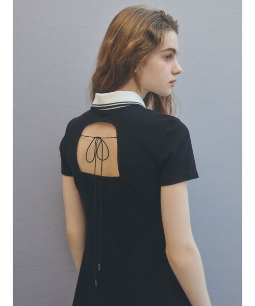 CALNAMUR(カルナムール)の「BACK OPEN POLO OP/バックオープンポロワンピース(ワンピース・レディース・グレー/ブラック/ライトブルー・FREE)」の5枚目の写真