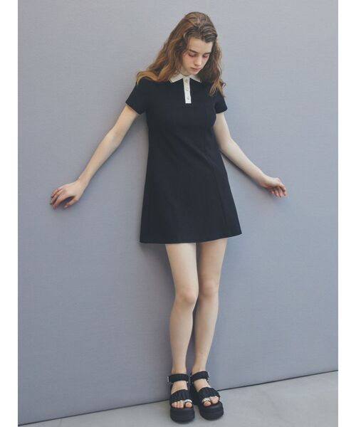 CALNAMUR(カルナムール)の「BACK OPEN POLO OP/バックオープンポロワンピース(ワンピース・レディース・グレー/ブラック/ライトブルー・FREE)」の6枚目の写真