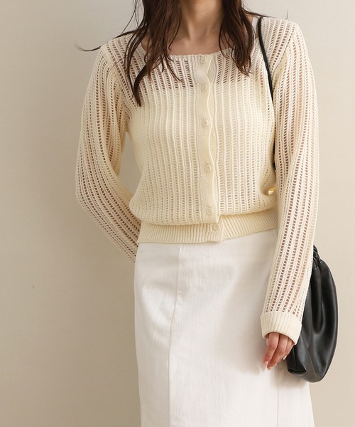 NOAHL(ノアル)の「【NOAHL】スクエアネックメッシュ編みニットトップス(ニット/セーター・レディース・アイボリー/ブラック/イエロー・FREE)」の5枚目の写真