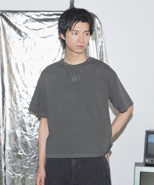 セール】ヴィンテージライクボックスシルエット短丈プリントTシャツ