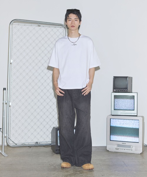 セール】ヴィンテージライクボックスシルエット短丈プリントTシャツ 