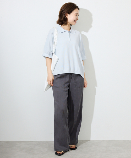​SLOBE IENA / スローブイエナ | 2025SS | 接触冷感/UV機能 FROSTY COTTON 襟付き プルオーバー | F | ナチュラル | レディース 接触冷感/UV機能》FROSTY COTTON襟付きプルオーバー（ニット／セーター