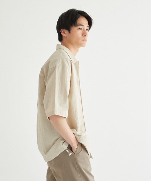 coca(coca)(コカ)の「ワッシャーナイロン半袖シャツ(シャツ/ブラウス・メンズ・チャコール/アイボリー・M/L/XL)」の7枚目の写真