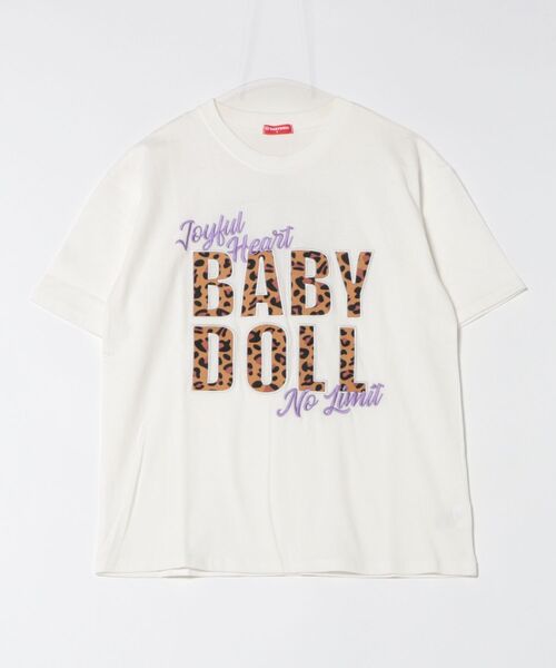 BABYDOLL(ベビードール)の「【綿100%】 親子お揃い ヒョウ柄貼付ロゴTシャツ 0544A(Tシャツ/カットソー・メンズ・ホワイト/ダークブラウン系・S/M/L/XL)」の1枚目の写真