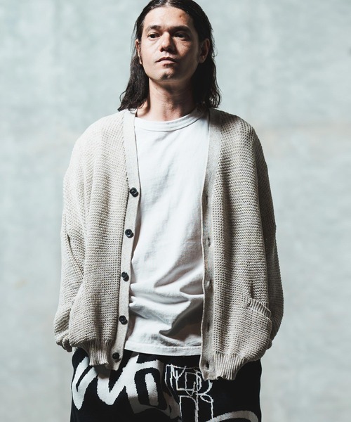 GLIMCLAP(グリムクラップ)の「mcg3626- Mesh knitting cardigan ニットカーディガン(カーディガン/ボレロ・メンズ・オフホワイト/グレー/ブラック/ライトベージュ・S/M/L)」の2枚目の写真