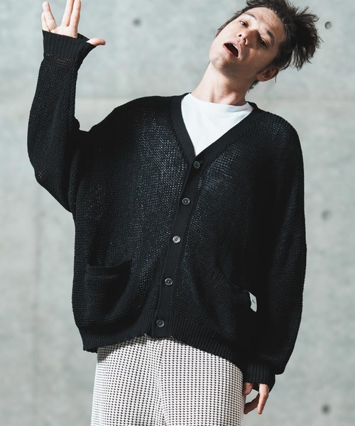 GLIMCLAP(グリムクラップ)の「mcg3626- Mesh knitting cardigan ニットカーディガン(カーディガン/ボレロ・メンズ・オフホワイト/グレー/ブラック/ライトベージュ・S/M/L)」の6枚目の写真