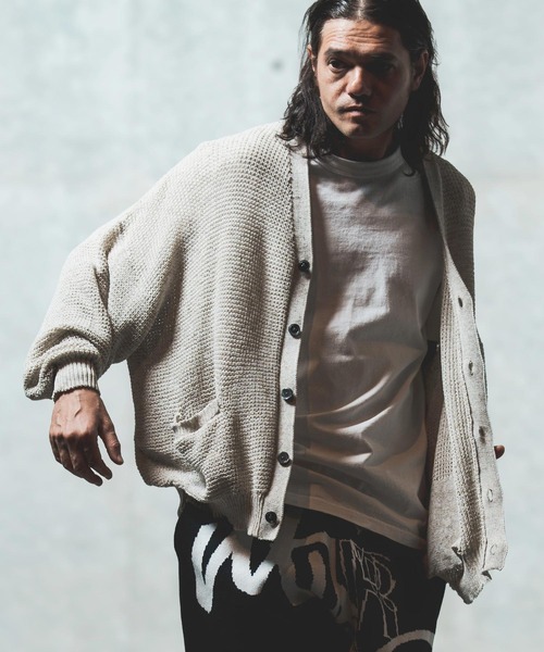 GLIMCLAP(グリムクラップ)の「mcg3626- Mesh knitting cardigan ニットカーディガン(カーディガン/ボレロ・メンズ・オフホワイト/グレー/ブラック/ライトベージュ・S/M/L)」の12枚目の写真