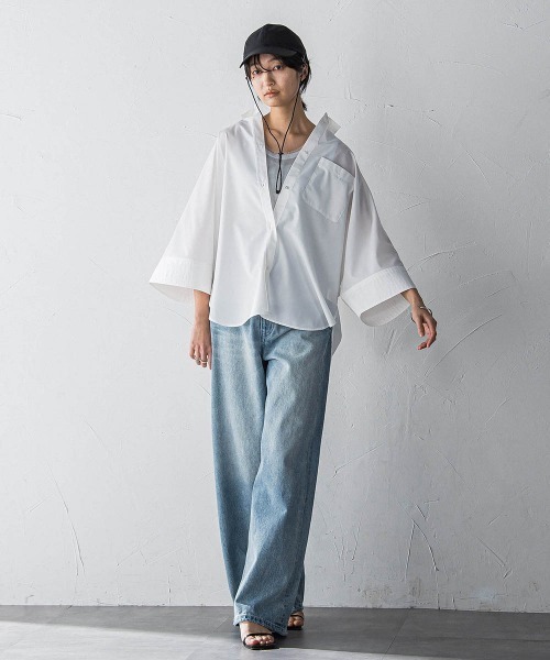MAYSON GREY(メイソングレイ)の「ワイドカフスドルマンシャツ≪洗濯機で洗える≫(シャツ/ブラウス・レディース・チャコールグレー/ブルー系その他/ホワイト/パープル系その他・M)」の21枚目の写真