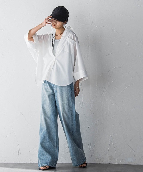 MAYSON GREY(メイソングレイ)の「ワイドカフスドルマンシャツ≪洗濯機で洗える≫(シャツ/ブラウス・レディース・チャコールグレー/ブルー系その他/ホワイト/パープル系その他・M)」の22枚目の写真