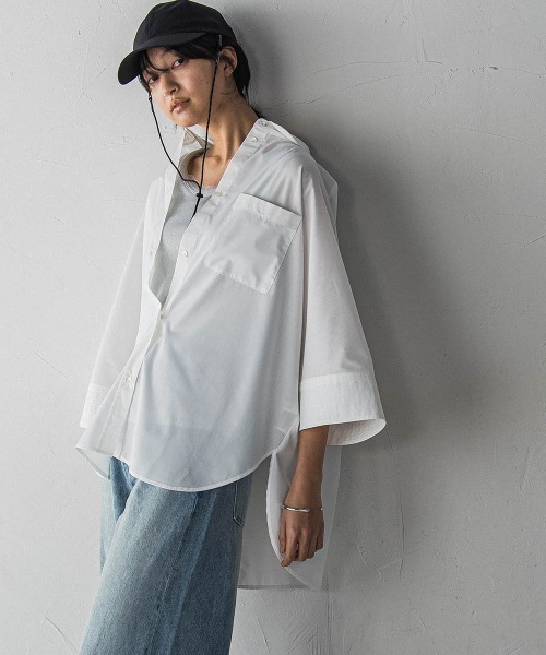 MAYSON GREY(メイソングレイ)の「ワイドカフスドルマンシャツ≪洗濯機で洗える≫(シャツ/ブラウス・レディース・チャコールグレー/ブルー系その他/ホワイト/パープル系その他・M)」の17枚目の写真