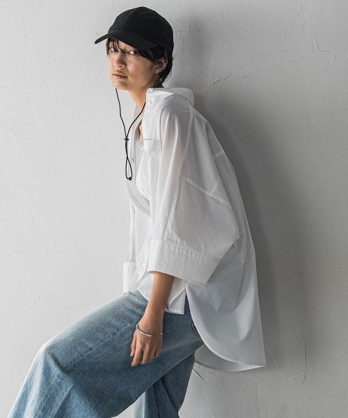 MAYSON GREY(メイソングレイ)の「ワイドカフスドルマンシャツ≪洗濯機で洗える≫(シャツ/ブラウス・レディース・チャコールグレー/ブルー系その他/ホワイト/パープル系その他・M)」の18枚目の写真