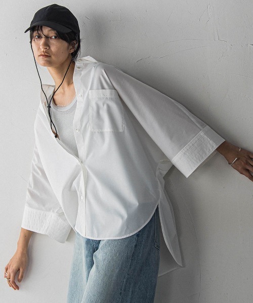 MAYSON GREY(メイソングレイ)の「ワイドカフスドルマンシャツ≪洗濯機で洗える≫(シャツ/ブラウス・レディース・チャコールグレー/ブルー系その他/ホワイト/パープル系その他・M)」の19枚目の写真