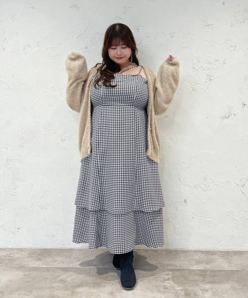 大きいサイズ】プレート付きティアードキャミワンピ（ワンピース