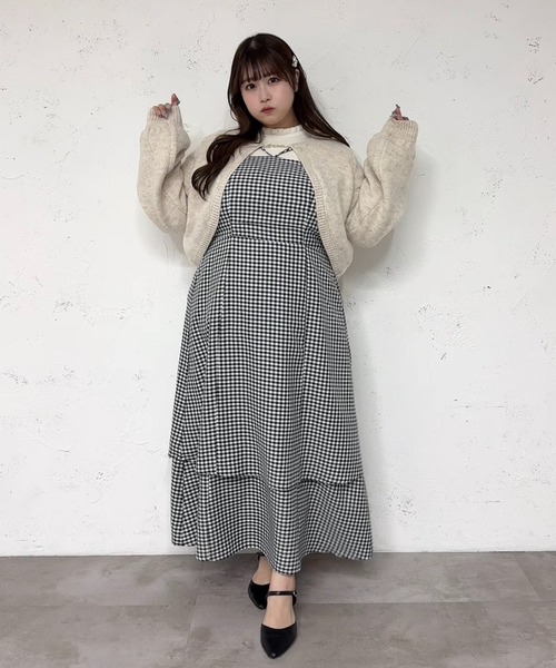 大きいサイズ】プレート付きティアードキャミワンピ（ワンピース