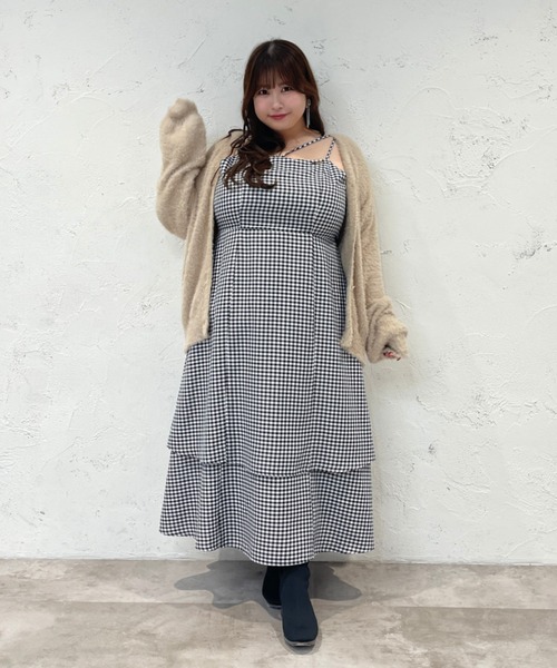 大きいサイズ】プレート付きティアードキャミワンピ（ワンピース