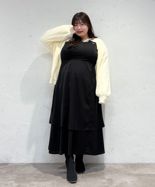 大きいサイズ】プレート付きティアードキャミワンピ（ワンピース