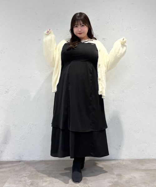 セール】【大きいサイズ】プレート付きティアードキャミワンピ