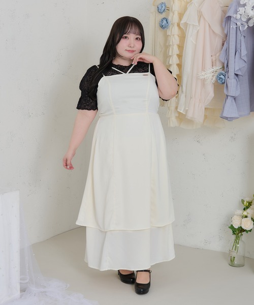 Louiosy(ルオシー)の「【Louiosy】【大きいサイズ】プレート付きティアードキャミワンピ(ワンピース・レディース・オフホワイト/ブラック/ブラック系その他/ブラック系その他2・X-LARGE/3L/4L)」の5枚目の写真