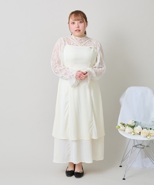 大きいサイズ】プレート付きティアードキャミワンピ（ワンピース