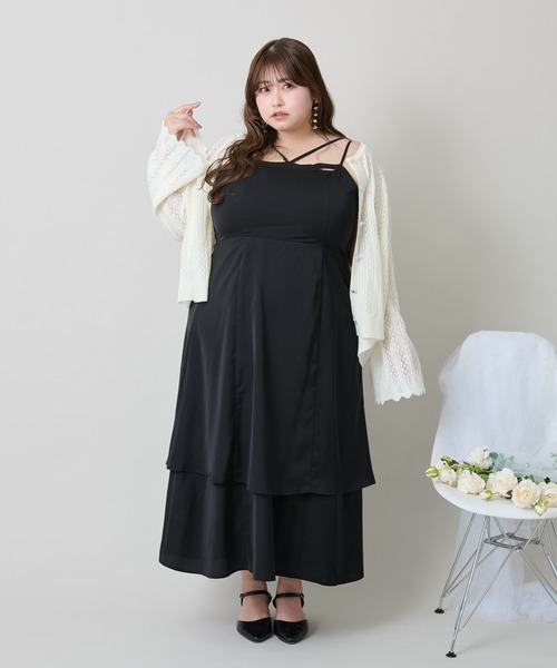 大きいサイズ】プレート付きティアードキャミワンピ（ワンピース
