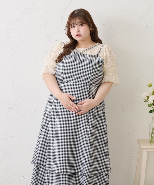 ルオシー louiosy レースティアードパフスリーブワンピ LL Louiosy ワンピース 「大きいサイズ」レースティアード
