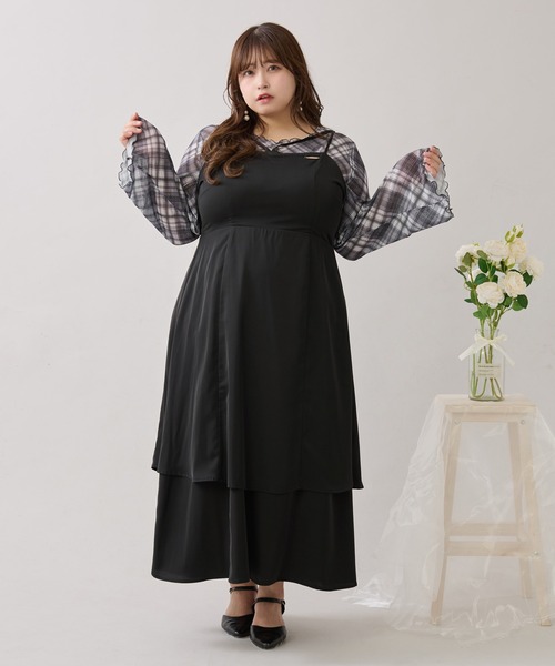 大きいサイズ】プレート付きティアードキャミワンピ（ワンピース