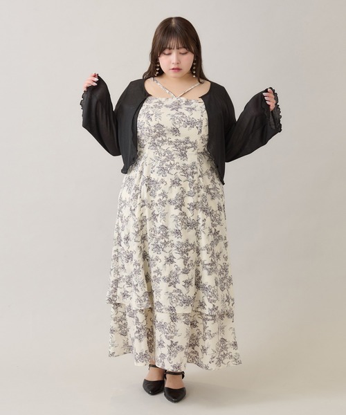 大きいサイズ キャミワンピース LL Louiosy 花柄 大きいサイズ】プレート付きティアードキャミワンピ（ワンピース