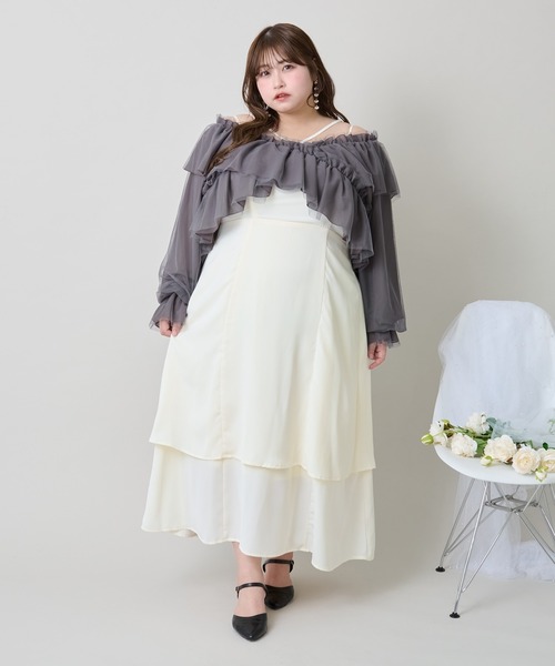louiosy ルオシー　プレート付きティアードキャミワンピース　花柄　4L louiosy ルオシー プレート付きティアードキャミワンピース 花柄