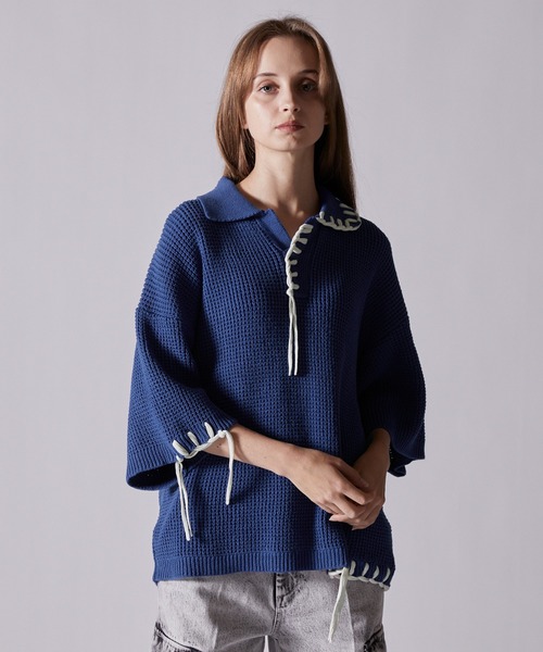 CLEL（クレイル）の「【CLEL】Hand Stitched Waffle Skipper Short Sleeve Knit Polo/ハンドステッチ ワッフルスキッパー半袖ニットポロ（ポロシャツ・メンズ・ブラック/グレイッシュベージュ/チャコールグレー/ブルー・XS/S/M/L）」の4枚目の写真