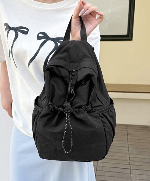 Miniministore（ミニミニストア）の「ドロストポケットリュック 軽量デイパック（バックパック/リュック・レディース・ピンク/ブラック/ベージュ/ブルー/ホワイト・FREE）」の8枚目の写真
