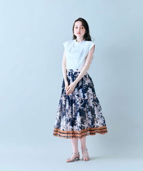 Audie a Muses(オーディアミューズ)の「フラワー×ボーダープリントスカート(スカート・レディース・ブルー/ネイビー・42/38/40)」の19枚目の写真