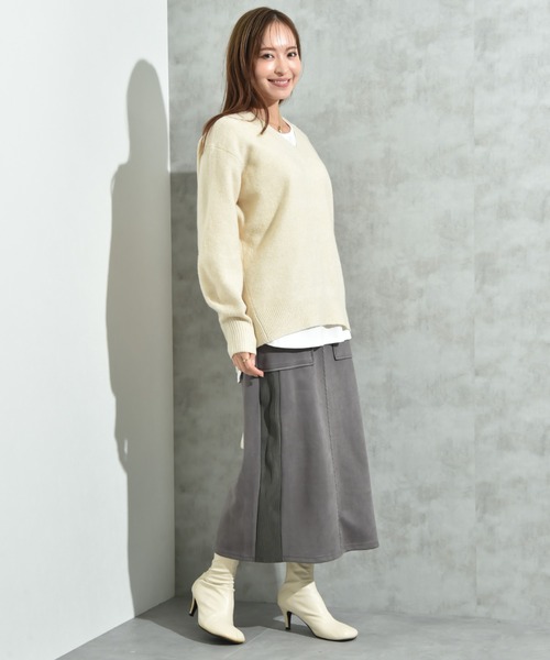 INTERPLANET（インタープラネット）の「７Ｇ天竺Ｖネックプルオーバー（ニット/セーター・レディース・チャコールグレー/ダークブルー/アイボリー・FREE）」の7枚目の写真