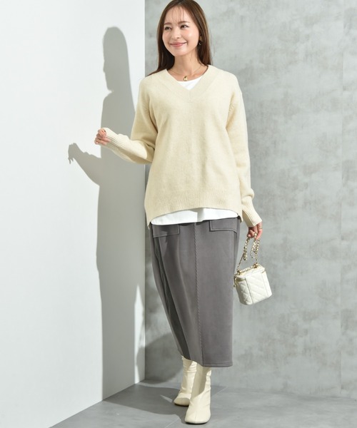 INTERPLANET（インタープラネット）の「７Ｇ天竺Ｖネックプルオーバー（ニット/セーター・レディース・チャコールグレー/ダークブルー/アイボリー・FREE）」の9枚目の写真