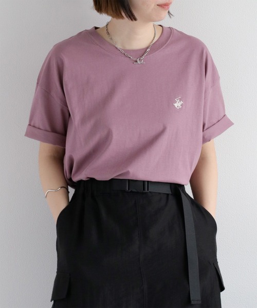 BEVERLY HILLS POLO CLUB（ビバリーヒルズポロクラブ）の「【BEVERLY HILLS POLO CLUB】ワンポイント刺繍ロゴ半袖Tee（Tシャツ/カットソー・レディース・ワイン/ホワイト/グリーン/オレンジ/モカ/オートミール/チャコール/ブルー・M/L）」の7枚目の写真