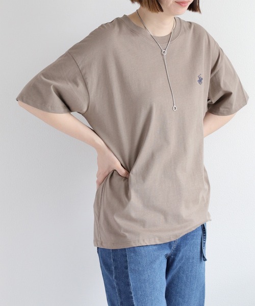 BEVERLY HILLS POLO CLUB（ビバリーヒルズポロクラブ）の「【BEVERLY HILLS POLO CLUB】ワンポイント刺繍ロゴ半袖Tee（Tシャツ/カットソー・レディース・ワイン/ホワイト/グリーン/オレンジ/モカ/オートミール/チャコール/ブルー・M/L）」の3枚目の写真