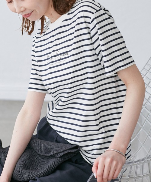 ROPE' PICNIC（ロペピクニック）の「【UVカット・汗染み加工・接触冷感】手描き風ロゴプリントTシャツ（Tシャツ/カットソー・レディース・ブラック/ライトグレー/ホワイト/ネイビー・38）」の4枚目の写真