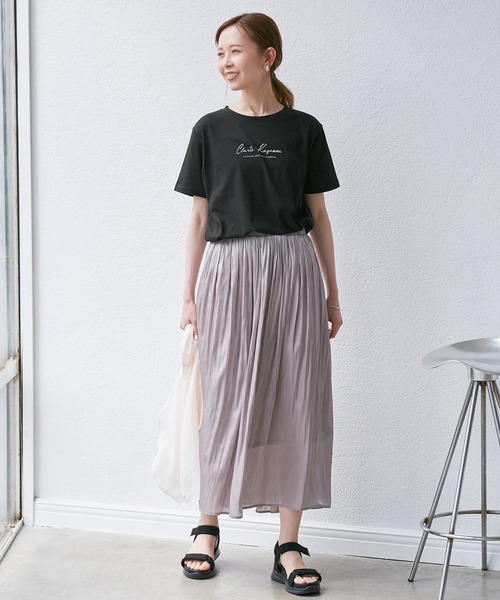 ROPE' PICNIC（ロペピクニック）の「【UVカット・汗染み加工・接触冷感】手描き風ロゴプリントTシャツ（Tシャツ/カットソー・レディース・ブラック/ライトグレー/ホワイト/ネイビー・38）」の11枚目の写真