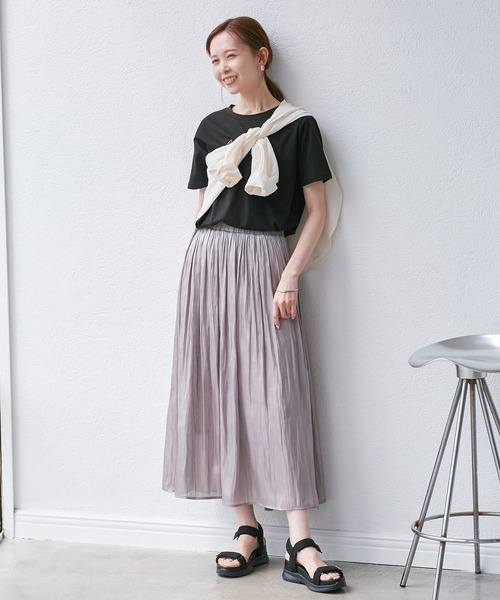 ROPE' PICNIC（ロペピクニック）の「【UVカット・汗染み加工・接触冷感】手描き風ロゴプリントTシャツ（Tシャツ/カットソー・レディース・ブラック/ライトグレー/ホワイト/ネイビー・38）」の10枚目の写真