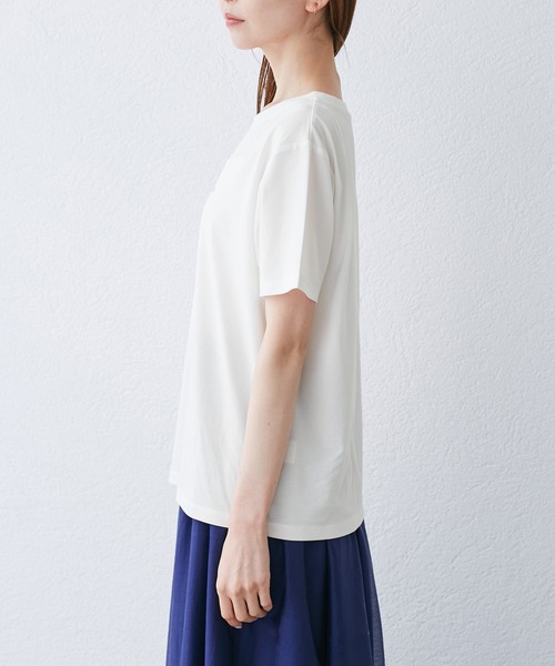 ROPE' PICNIC（ロペピクニック）の「【UVカット・汗染み加工・接触冷感】手描き風ロゴプリントTシャツ（Tシャツ/カットソー・レディース・ブラック/ライトグレー/ホワイト/ネイビー・38）」の20枚目の写真