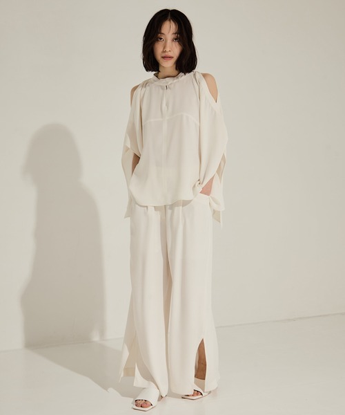 ブラウス シャツ 「STUDIOUS/ステュディオス」BACK SATIN DRAPE BLOUSE/バックサテンドレープブラウス レディース BACK SATIN DRAPE BLOUSE(FREE WHITE): STUDIOUS: WOMENS