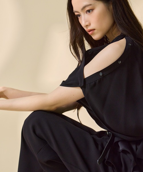STUDIOUS(ステュディオス)の「【STUDIOUS/ステュディオス】BACK SATIN DRAPE BLOUSE/バックサテンドレープブラウス/ウォッシャブル(シャツ/ブラウス・レディース・ブラック/ホワイト・FREE)」の14枚目の写真