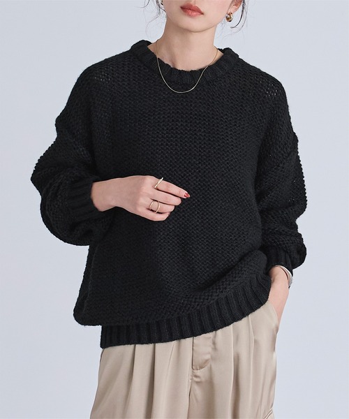 UR'S(ユアーズ)の「オーバーサイズローゲージニット(ニット/セーター・レディース・ホワイト/ブラック・S/M/L)」の2枚目の写真